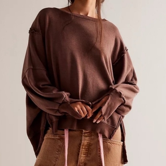 Free People Tops - WE THE FREE PEOPLE Sweatshirt Women XS Camden Oversized Pullover Chocolate Brown